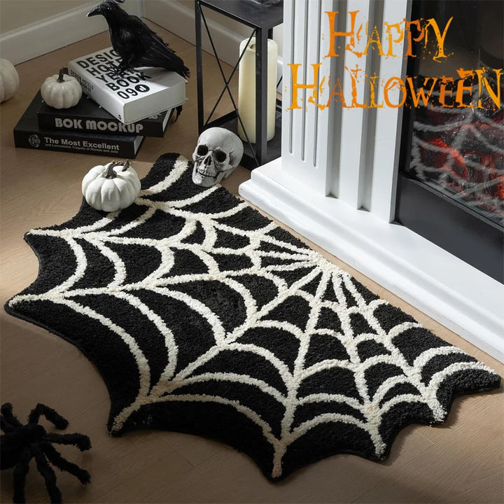 Halloween Black Spider Rug Decor Spooky Gothic Bath Mat Non-Slip, Tufted Mat for Front Door Living