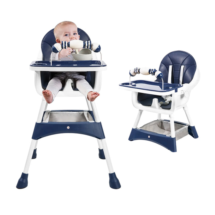 Portable Baby High Chair – Convertible Dining Seat with Double Tray & Toy Rack