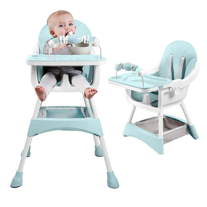 Portable Baby High Chair – Convertible Dining Seat with Double Tray & Toy Rack