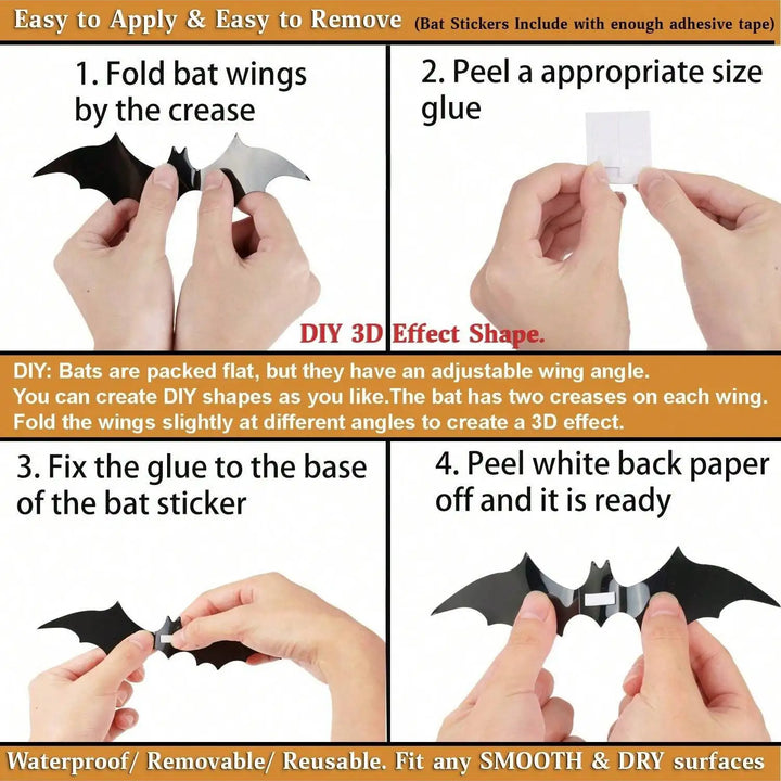 Halloween 60pcs 3D Waterproof black Bats Wall Decor