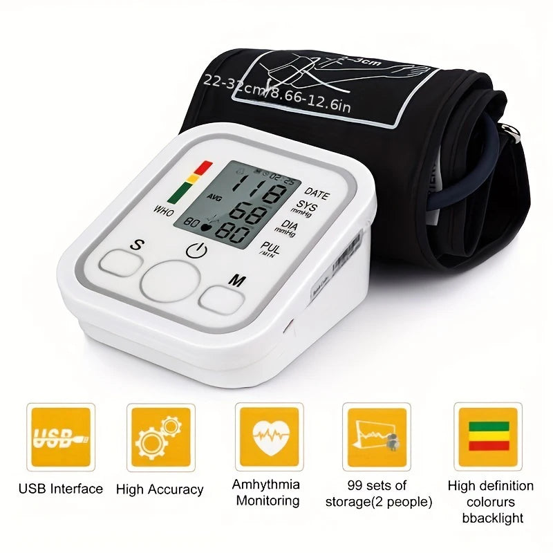 Digital Upper Arm Blood Pressure Monitor - Automatic Tonometer with Pulse Measurement for Medical Use"
