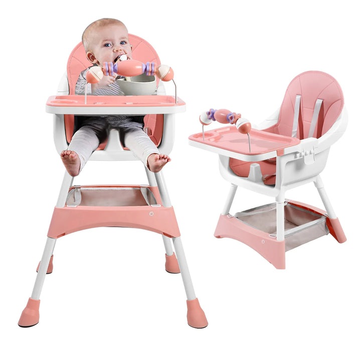 Portable Baby High Chair – Convertible Dining Seat with Double Tray & Toy Rack