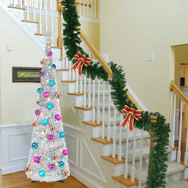 2Pcs 270cm Christmas Metallic Twist Garland – Tree & Ceiling Decoration