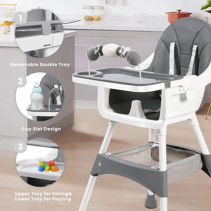 Portable Baby High Chair – Convertible Dining Seat with Double Tray & Toy Rack