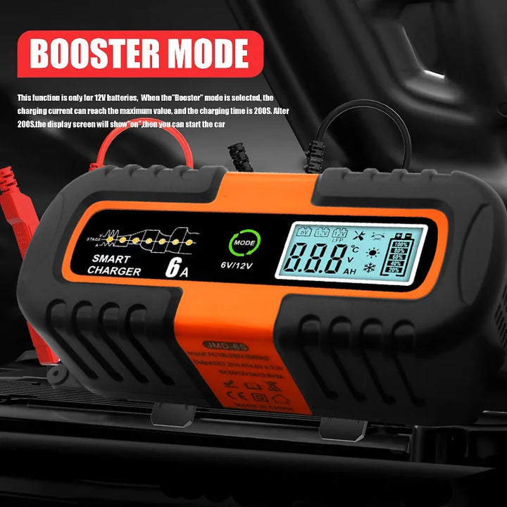 6V/12V Smart Car Battery Charger – Pulse Repair LCD Fast Charger for AGM, GEL, Lead-Acid & Lithium