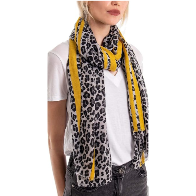 Style Slice Leopard Print Scarf for Women Ladies Animal Print Scarves-Long Neck Scarf Mustard black leopard print scarf