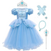 FYMNSI Kids Girl Cinderella Costume Fairy Tale Princess Fancy Dress Up Halloween Carnival Cosplay Birthday Party Short Sleeve Butterfly Tulle Tulle Maxi Prom Gown with Accessories 6-7 Years