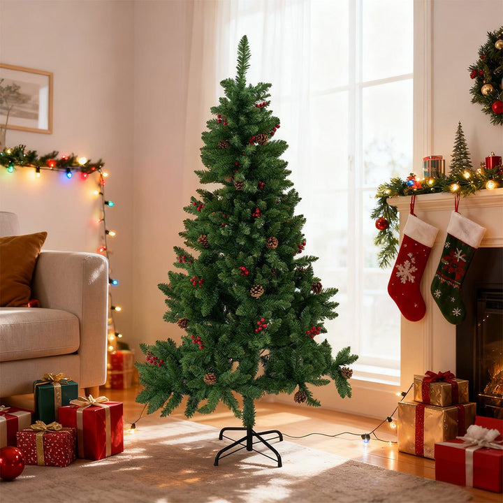 Artificial Christmas Tree with Snowflakes, Berries & Pine Cones – Full PVC Branches