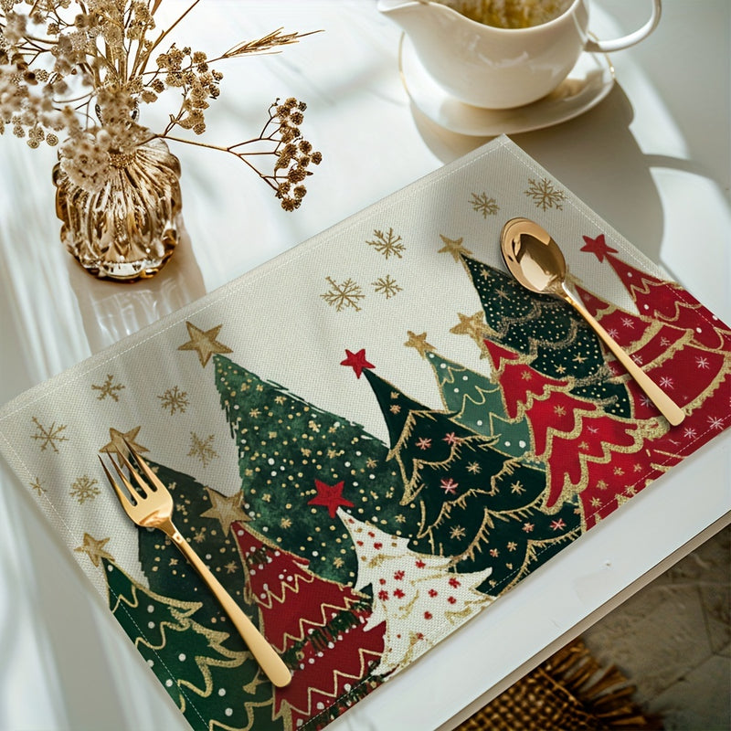 2/4/6pcs Christmas Placemats – Holiday Tree Pattern Heat-Resistant Table Mats
