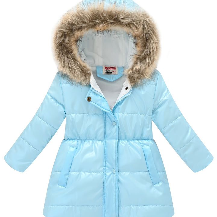 Boys & Girls Winter Jacket – Thick Glossy Hooded Mid-Length Coat