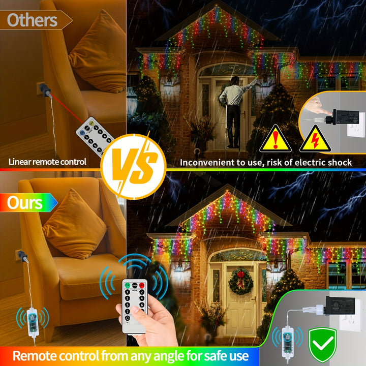 23.29m 780 LED Icicle Lights – 8 Modes, Timer, Remote Control, Connectable