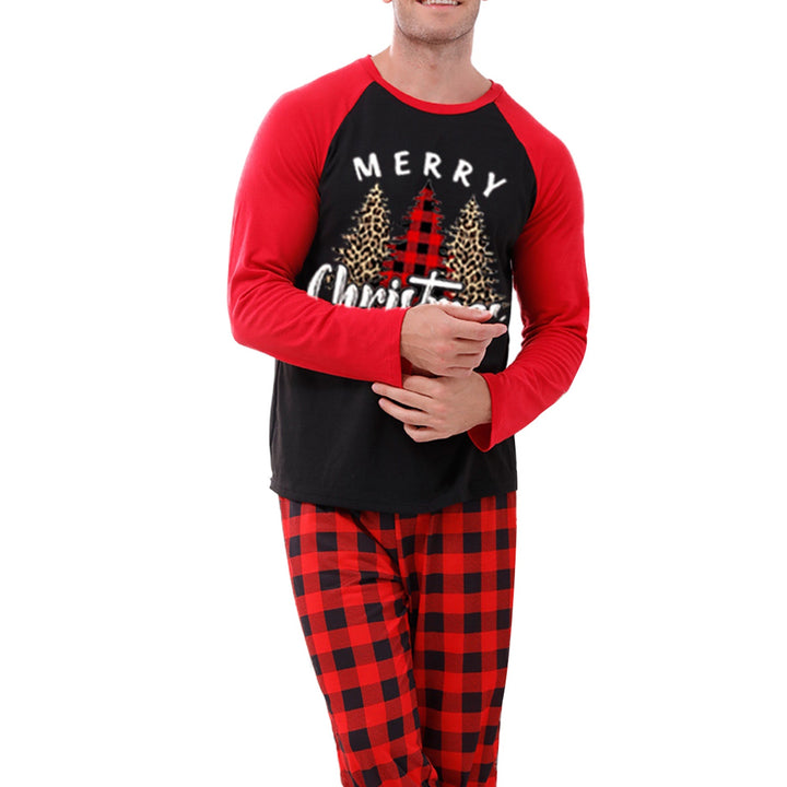 Matching Family Christmas Pyjamas – Tree Print Long Sleeve Top & Plaid Pants