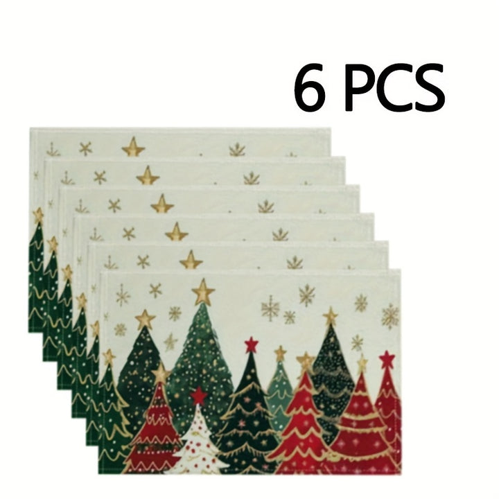 2/4/6pcs Christmas Placemats – Holiday Tree Pattern Heat-Resistant Table Mats