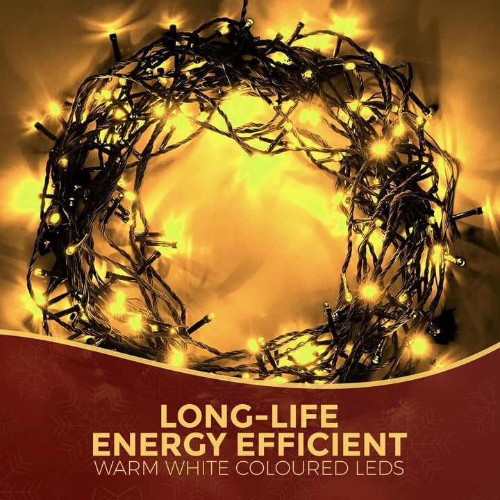 Festive Fix Warm White LED Christmas Tree Lights – 8 Modes, Timer, Waterproof