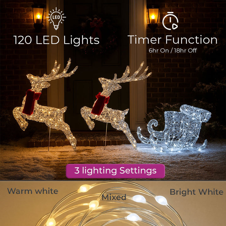Neo 240 LED Christmas Sleigh & Reindeer – Warm White Mixed Effects, 65cm
