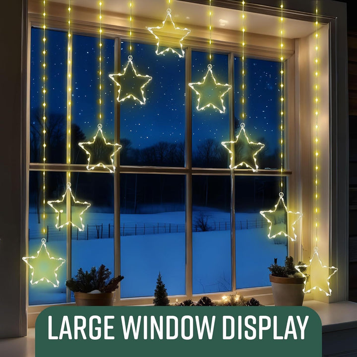 GloBrite 303 LED Star Curtain Lights – Indoor/Outdoor Christmas Window Lights