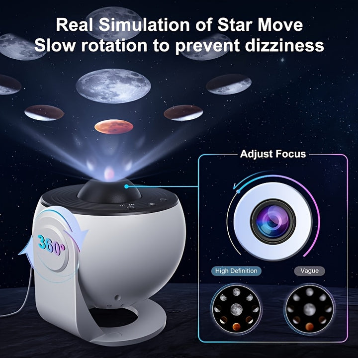 Galaxy Star Projector – 360° Night Light with 12 Interchangeable Discs