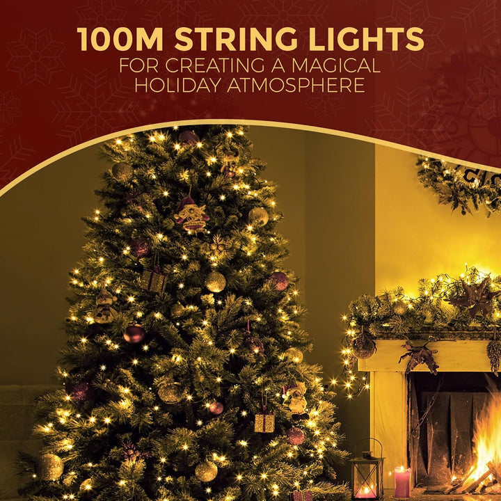 Festive Fix Warm White LED Christmas Tree Lights – 8 Modes, Timer, Waterproof