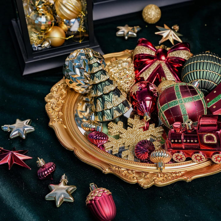 82Pcs Christmas Baubles Set – Shatterproof Tree Ornaments in Red, Gold, Green & White