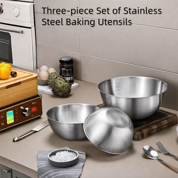 3Pcs Stainless Steel Mixing Bowl Set – Durable Kitchen Bowls for Baking & Cooking
