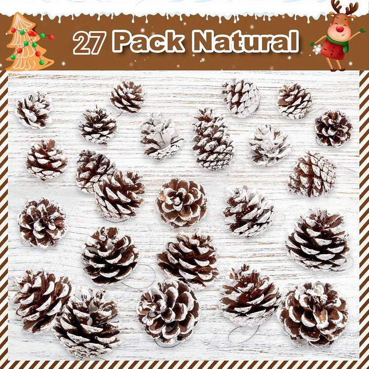 27Pcs Artificial Pine Cones – Snow-Covered Rustic Christmas Decorations