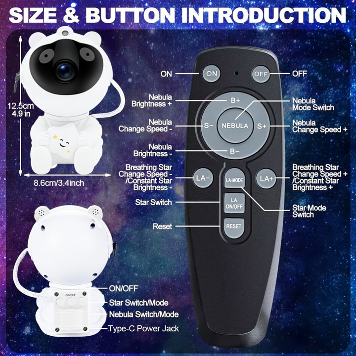 Astronaut Star Projector – Galaxy Night Light with 8 Modes, Timer & Remote
