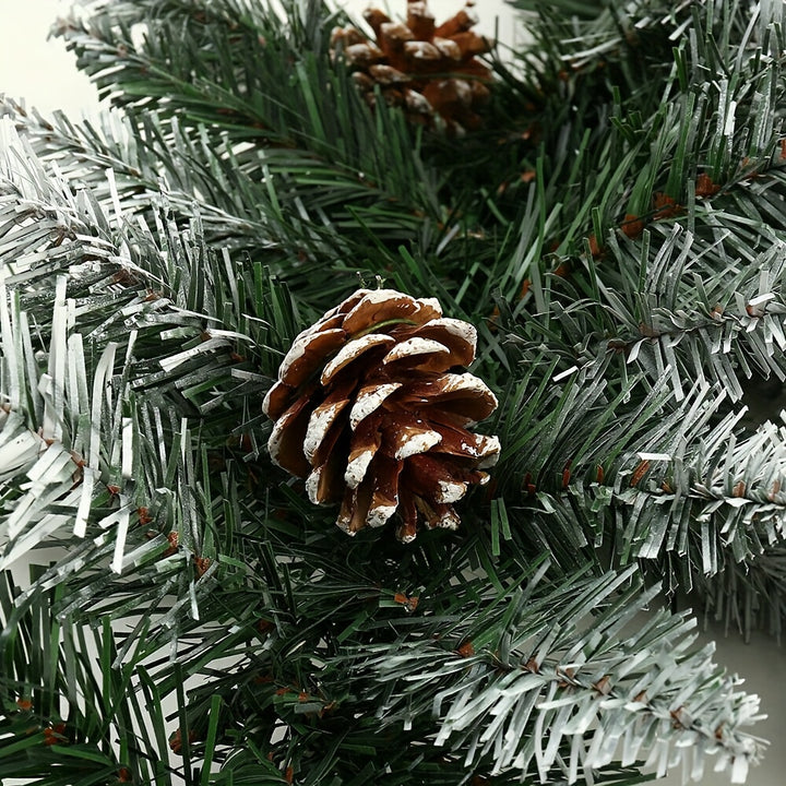 5.49m Christmas Garland – Snow-Tipped Green with 24 Pine Cones
