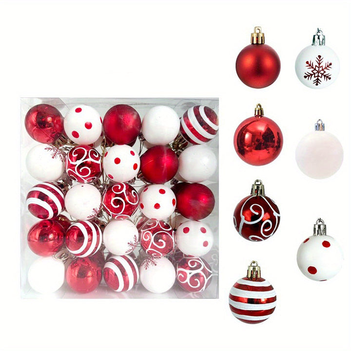 50Pcs Red & Striped Christmas Baubles – Shatterproof Tree Decorations