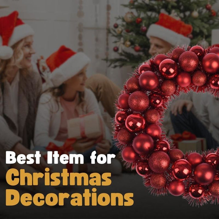 36cm Tinsel Christmas Wreath – 56 Red Baubles (Matte, Glitter & Chrome)