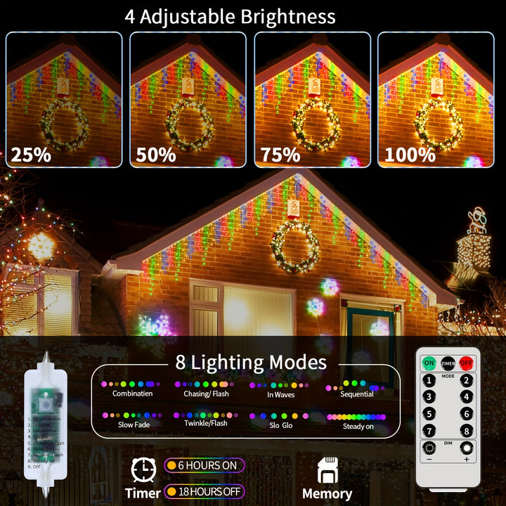 23.29m 780 LED Icicle Lights – 8 Modes, Timer, Remote Control, Connectable
