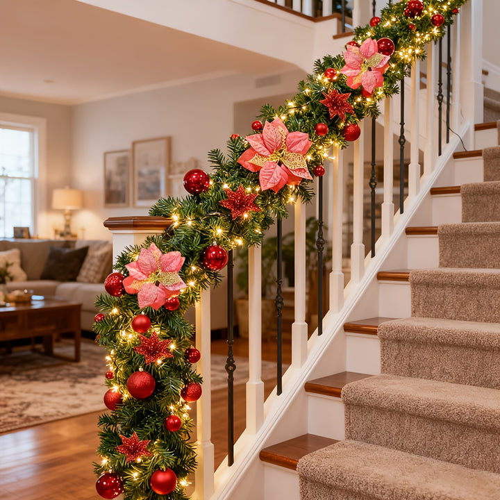 2Pcs 9ft/2.7m Artificial Christmas Garland – Pine Cones, Berries & Baubles