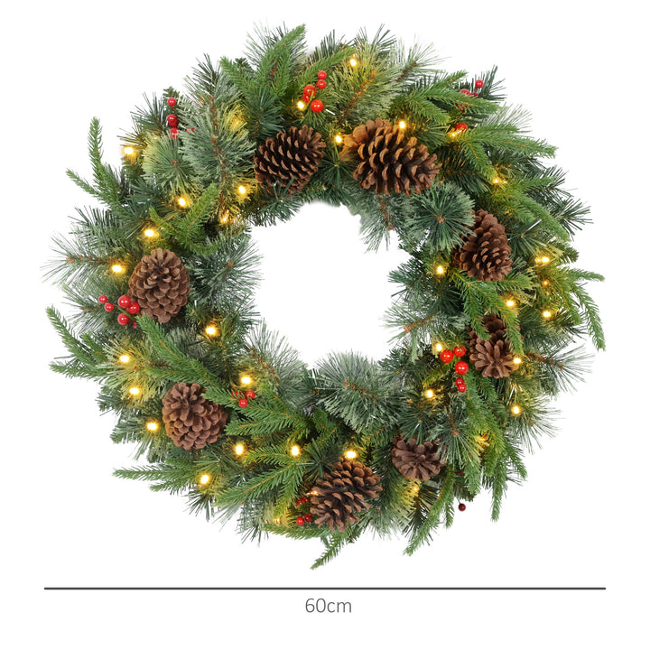 60cm Cone & Berry Christmas Wreath with LED Lights
