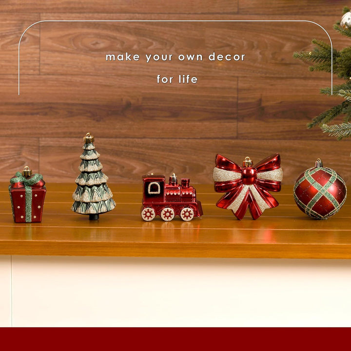 82Pcs Christmas Baubles Set – Shatterproof Tree Ornaments in Red, Gold, Green & White