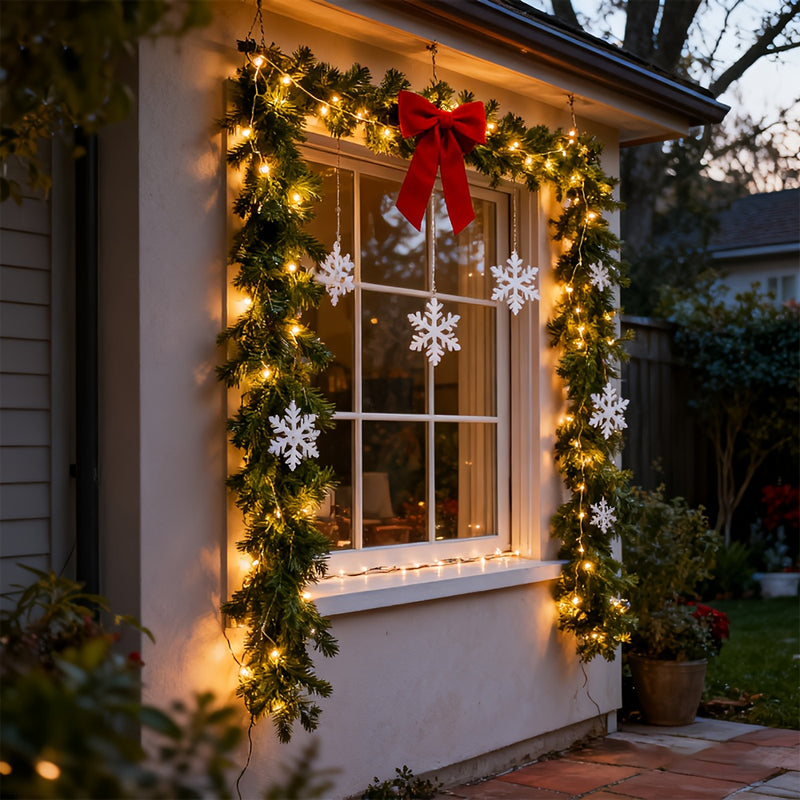2Pcs 9ft/2.7m Artificial Christmas Garland – Pine Cones, Berries & Baubles