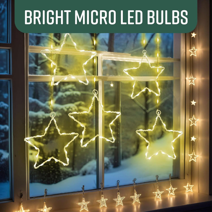 GloBrite 303 LED Star Curtain Lights – Indoor/Outdoor Christmas Window Lights