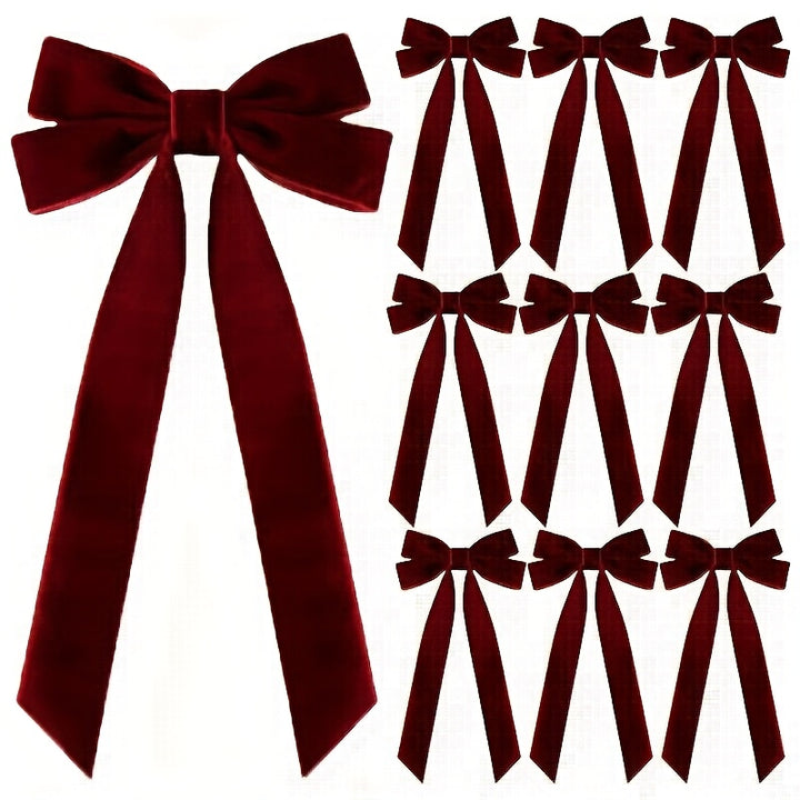 10Pcs Burgundy Red Velvet Christmas Bows – Tree, Wreath & Gift Decorations