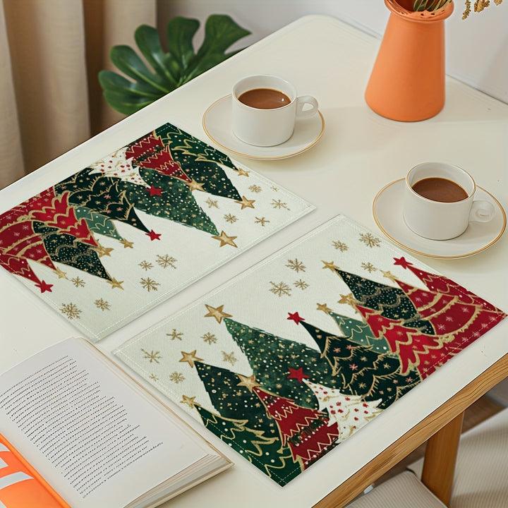 2/4/6pcs Christmas Placemats – Holiday Tree Pattern Heat-Resistant Table Mats