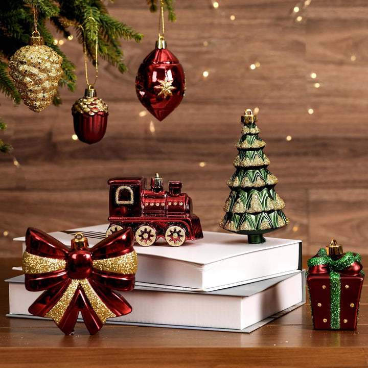 82Pcs Christmas Baubles Set – Shatterproof Tree Ornaments in Red, Gold, Green & White