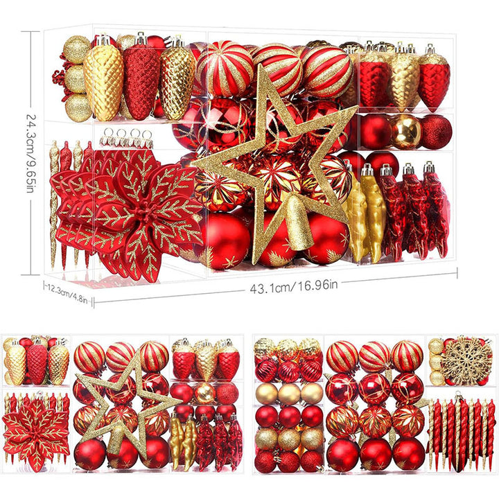 106Pcs Red & Gold Christmas Baubles Set – Shatterproof Ornaments with Hooks