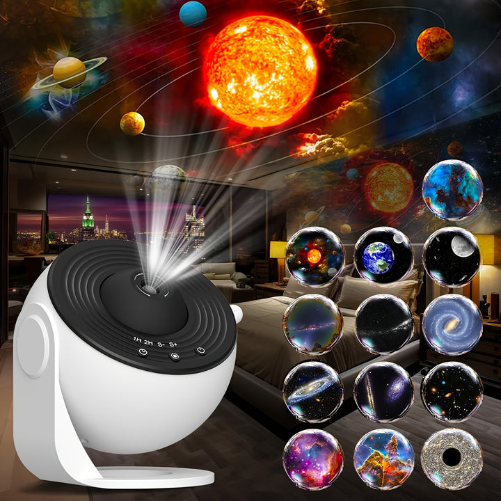 Galaxy Star Projector – 360° Night Light with 12 Interchangeable Discs