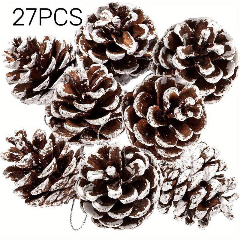 27Pcs Artificial Pine Cones – Snow-Covered Rustic Christmas Decorations