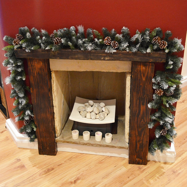 5.49m Christmas Garland – Snow-Tipped Green with 24 Pine Cones