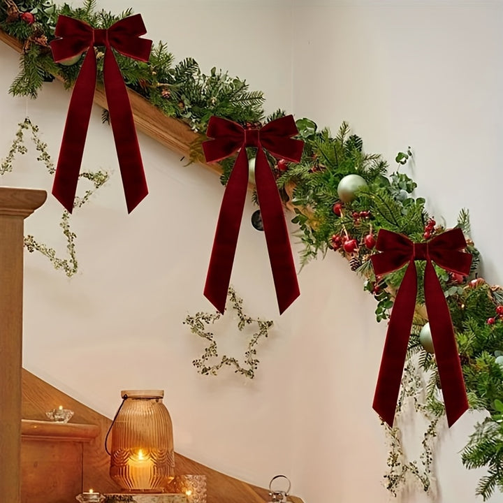 10Pcs Burgundy Red Velvet Christmas Bows – Tree, Wreath & Gift Decorations