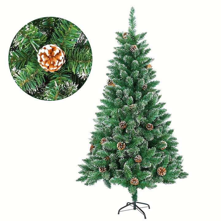 Artificial Christmas Tree with Snow Effect – Pine Cones & Metal Stand