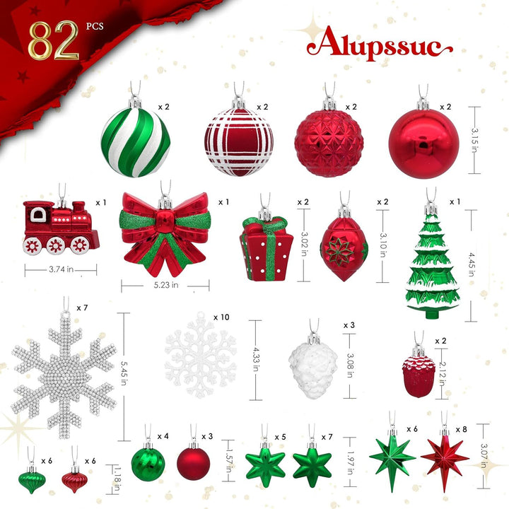 82Pcs Christmas Baubles Set – Shatterproof Tree Ornaments in Red, Gold, Green & White