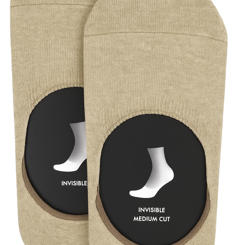 FALKE Men's Invisible Step Medium Cut Multipack M In Cotton No-Show Plain 2 Pairs Liner Socks, Beige Sand Melange 4650, 10-11