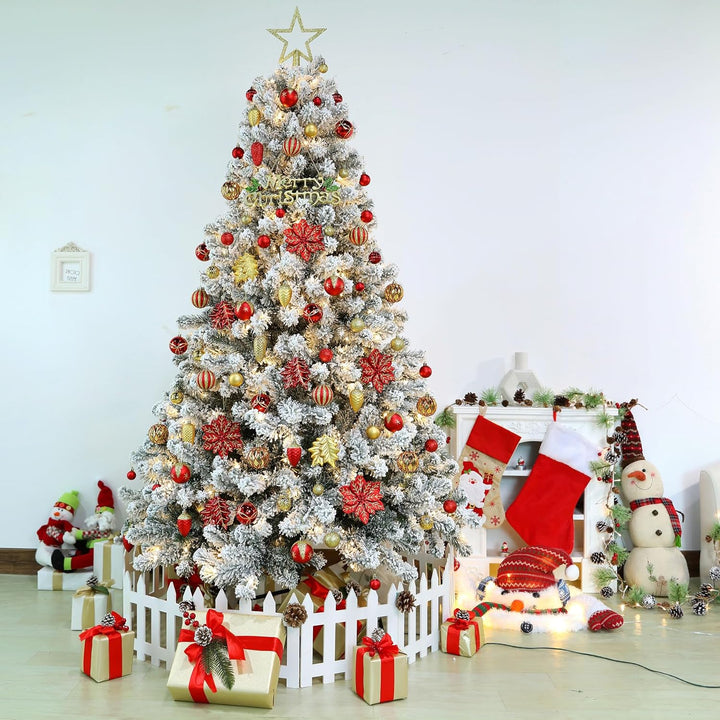 106Pcs Red & Gold Christmas Baubles Set – Shatterproof Ornaments with Hooks