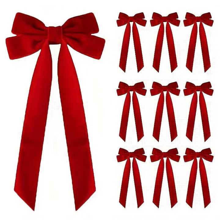 10Pcs Burgundy Red Velvet Christmas Bows – Tree, Wreath & Gift Decorations