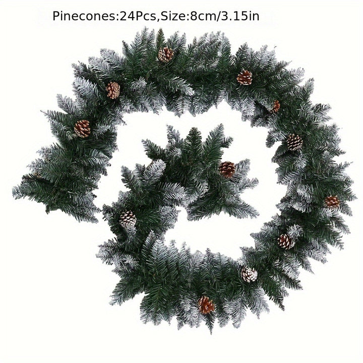 5.49m Christmas Garland – Snow-Tipped Green with 24 Pine Cones
