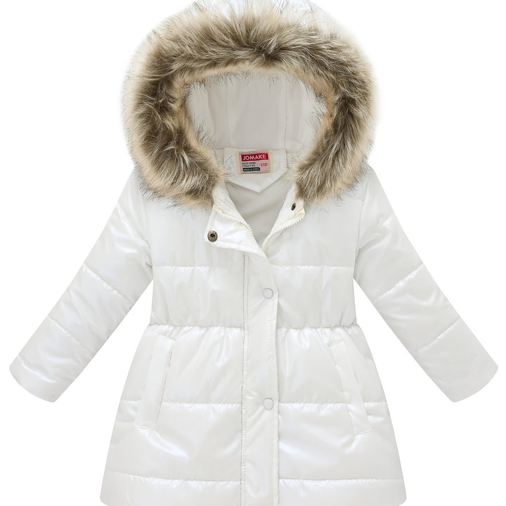 Boys & Girls Winter Jacket – Thick Glossy Hooded Mid-Length Coat